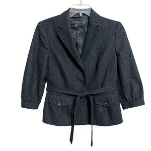 Banana Republic Womens Y2K Wool Blend Short Jacket 6 Gray Tie Belt Preppy Blazer